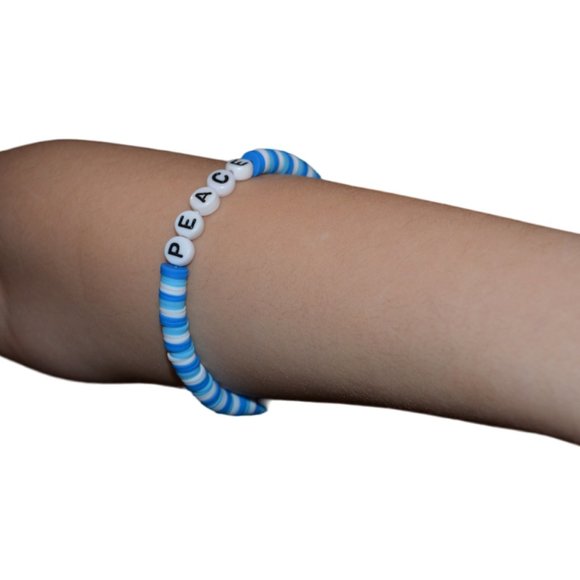 Handmade Set/3 Clay Rubber Beads Elastic Kids Bracelet Blue Pink 3" length/half - Picture 5 of 15